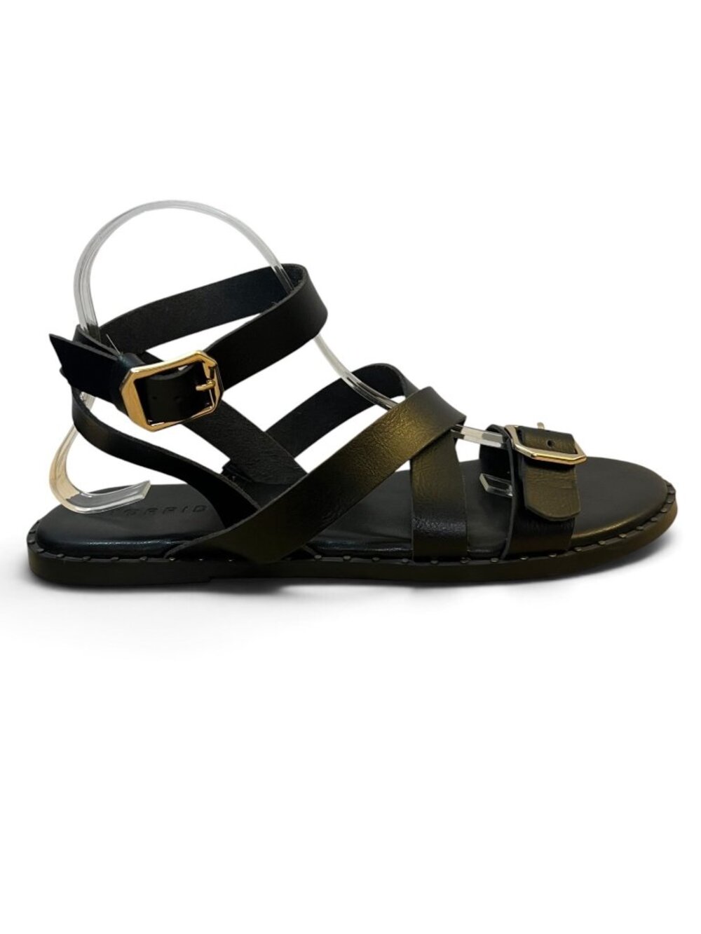 Torrid Black Strappy Flat Sandals With Gold Buckles Size 9.5WW